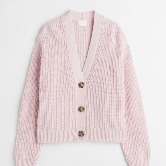 H&M Rib Knit Cardigan Light Pink, Size XS X-Small - Picture 7 of 12